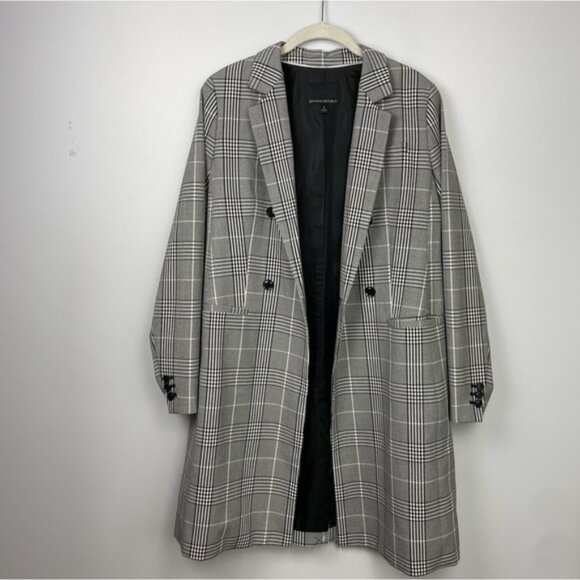 Banana Republic‎ Black & White Plaid Trench Coat - Picture 2 of 15